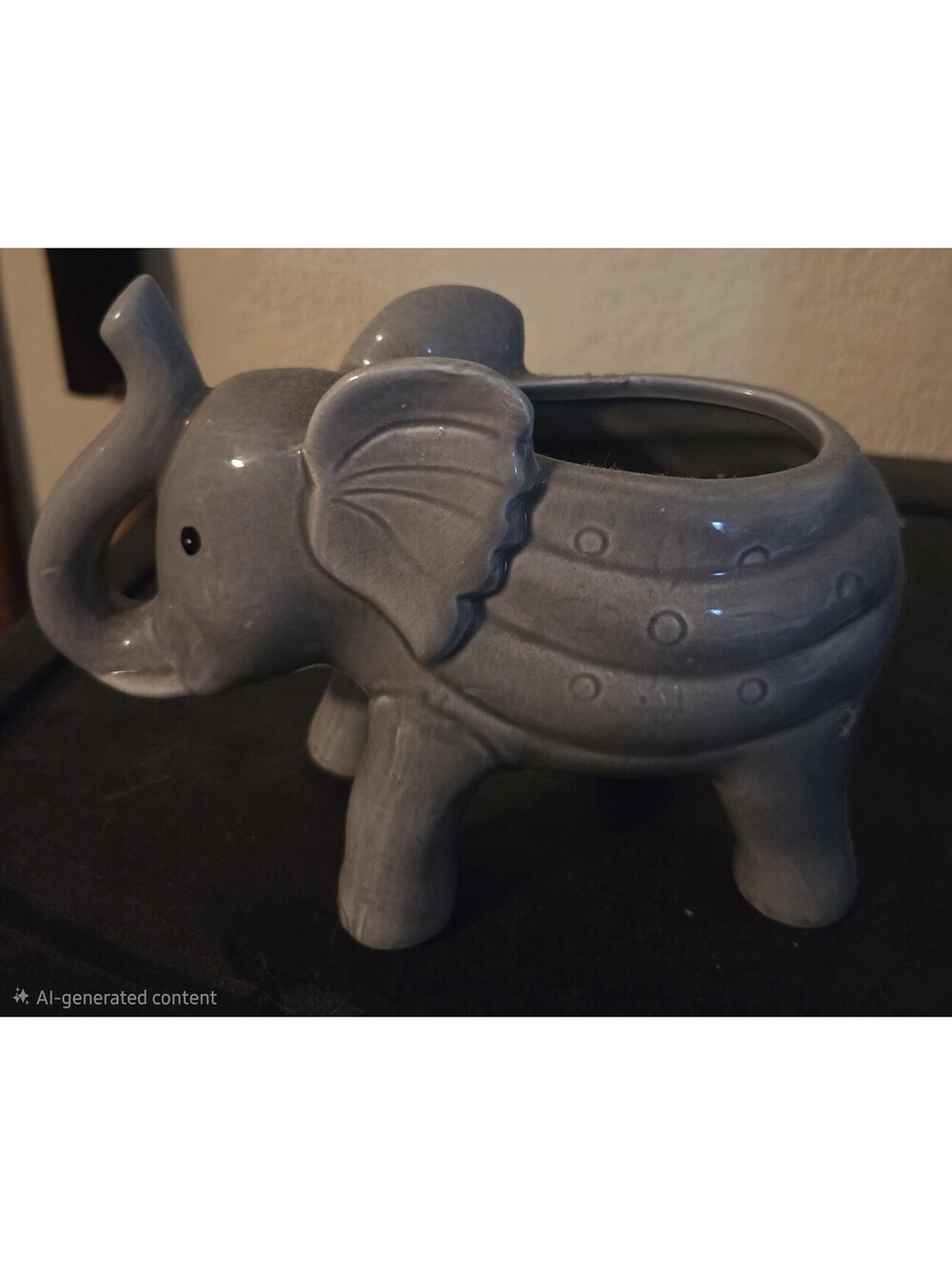 Grey Ceramic Elephant Planter Trunk Up Succulent Pot Home Garden Decor
